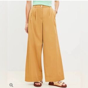 Loft Tan Poplin Wide Leg Pleated Pants NEW 10 Cotton Neutral Fall Dressy Office